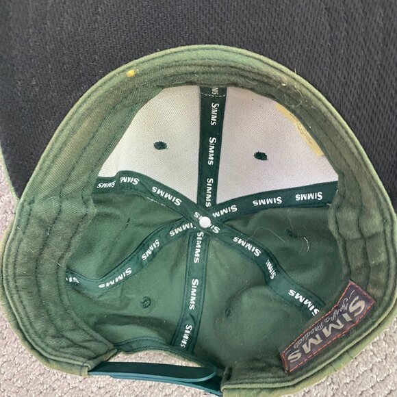 Simms Fishing Snapback Hat Cap Green Cotton with Leather Patch Distressed Faded - Picture 11 of 14